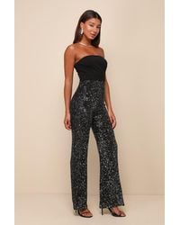 Lulus - Marvelous Fun Sequin Strapless Straight Leg Jumpsuit - Lyst