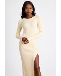 Lulus - Refined Attitude Cream Ribbed Side Button Midi Sweater Dress - Lyst