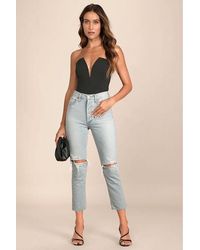 Lulus - Babe Alert Notched Strapless Bodysuit - Lyst