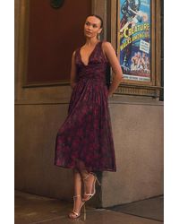 Lulus - Evaluna Plum Abstract Print Lurex Pleated Midi Dress - Lyst