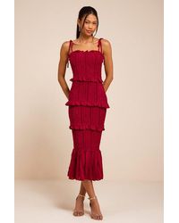 Lulus - Aymana Smocked Bodycon Midi Dress - Lyst