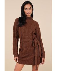 Lulus - Warmed Up To You Cable Knit Mock Neck Sweater Dress - Lyst