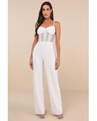 Lulus - Perfectly Sultry Sheer Mesh Bustier Wide-Leg Jumpsuit - Lyst