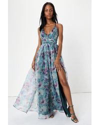 Lulus - Romance That Wows Dark Floral Print Organza Maxi Dress - Lyst