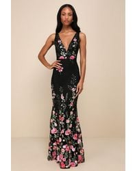 Lulus - Soiree Blossom Floral Embroidered Mermaid Maxi Dress - Lyst