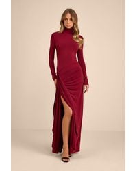 Lulus - Tassana Jersey Knit Mock Neck Maxi Dress - Lyst