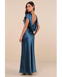 Lulus - Captivating Presence Dark Satin Cowl Back Maxi Dress - Lyst