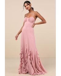 Lulus - Priela Ruffled Lace-Up Maxi Dress - Lyst