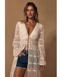 Lulus - April Sheer Long Sleeve Tie-Front Duster Top - Lyst