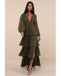 Lulus - Graceful Finesse Pleated Long Sleeve Maxi Dress - Lyst