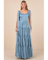 Lulus - Picturesque Allure Jacquard Tie-Strap Maxi Dress - Lyst