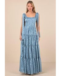 Lulus - Picturesque Allure Jacquard Tie-Strap Maxi Dress - Lyst