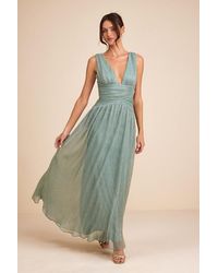 Lulus - Evaluna Abstract Print Lurex Pleated Maxi Dress - Lyst