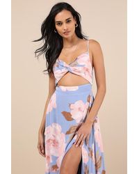 Lulus - Tropical Blooms Floral Print Tie-Back Cutout Dress - Lyst