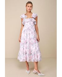 Lulus - Genuine Sweetness Light Floral Jacquard Lace-Up Midi Dress - Lyst