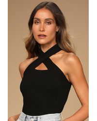 Lulus - Essential Energy Ribbed Sleeveless Cutout Cross-Front Top - Lyst