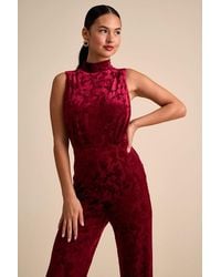 Lulus - Micola Velvet Jacquard Mock Neck Jumpsuit - Lyst