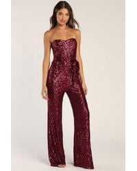 Lulus - Flirty Moves Sequin Strapless Wide-Leg Jumpsuit - Lyst
