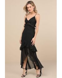 Rare London - Pavani Sheer Chiffon Ruffled High-Low Midi Dress - Lyst