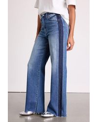 Daze Denim - Far Out Medium Wash Striped Raw Hem Wide-Leg Jeans - Lyst