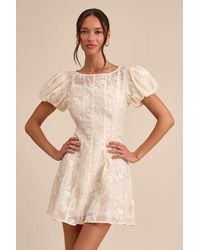 Lulus - Elfrieda Cream Embroidered Puff Sleeve Mini Dress - Lyst