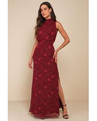 Lulus - Classic Elegance Burnout Mock Neck Maxi Dress - Lyst