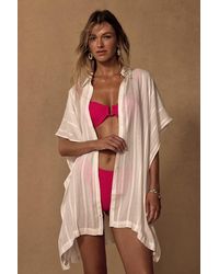 Lulus - Pacific Tides Striped Button-Up Swim Cover-Up Top - Lyst