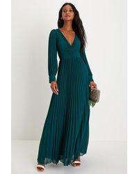 Lulus - Sophisticated Grace Pleated Long Sleeve Maxi Dress - Lyst