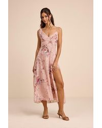 Lulus - Eirwen Blush Floral Burnout Asymmetrical Midi Dress - Lyst