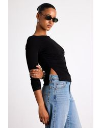 Lulus - Mehra Boat Neck Side Slit Long Sleeve Top - Lyst