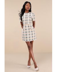 Lulus - Uniquely Posh Tweed Sequin Lurex Short Sleeve Mini Dress - Lyst