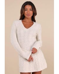 Lulus - Snuggly Chic Cable Knit Long Sleeve Sweater Mini Dress - Lyst