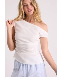 Lulus - Debonair Poplin Ruched Asymmetrical Top - Lyst