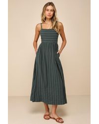 Lulus - Feeling The Best Striped Tie-Back Midi Dress With Pockets - Lyst