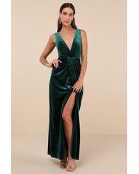 Lulus - Beautiful Evenings Emerald Velvet Twist-Front Maxi Dress - Lyst