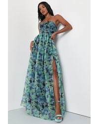 Lulus - Wonderful Waltz Floral Print Strapless Bustier Maxi Dress - Lyst