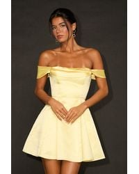 Lulus - Rhylee Satin Lace-Up Off-The-Shoulder Mini Dress - Lyst