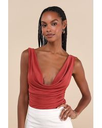 Lulus - Admired Style Rusty Rose Ruched Cowl Neck Tank Top - Lyst