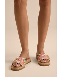 Steve Madden - Boardwalk Floral Multi Embellished Flatform Slide Sandals - Lyst