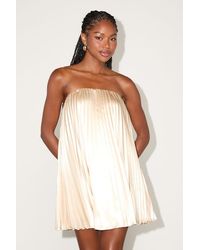 Lulus - Bellina Satin Pleated Strapless Mini Dress - Lyst