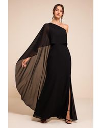 Lulus - Marlowe One-Shoulder Cape Maxi Dress - Lyst