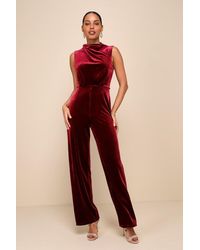 Lulus - Essential Confidence Velvet Mock Neck Jumpsuit - Lyst