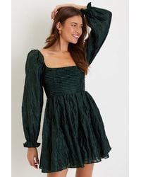 Lulus - Darling Persona Jacquard Puff Sleeve Mini Dress - Lyst