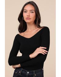 Lulus - Simply Polished Ribbed Off-The-Shoulder Bodysuit - Lyst