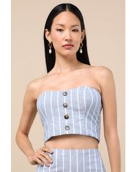 Lulus - Solana Striped Strapless Button-Front Top - Lyst