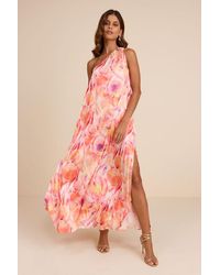 Lulus - Goddess Aura Multi Floral Satin One-Shoulder Maxi Dress - Lyst