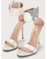 Lulus - Mariahh Satin Rhinestone Butterfly Ankle Strap Heels - Lyst