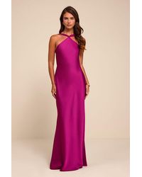 Lulus - Sienna Satin Backless Maxi Dress - Lyst