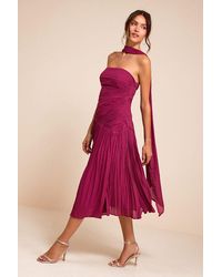 Lulus - Nellie Pleated Midi Dress And Scarf Set - Lyst