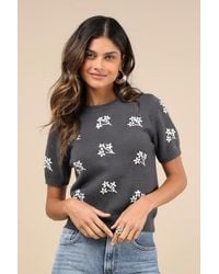 Lulus - Sweet Fave Embroidered Short Sleeve Sweater Top - Lyst